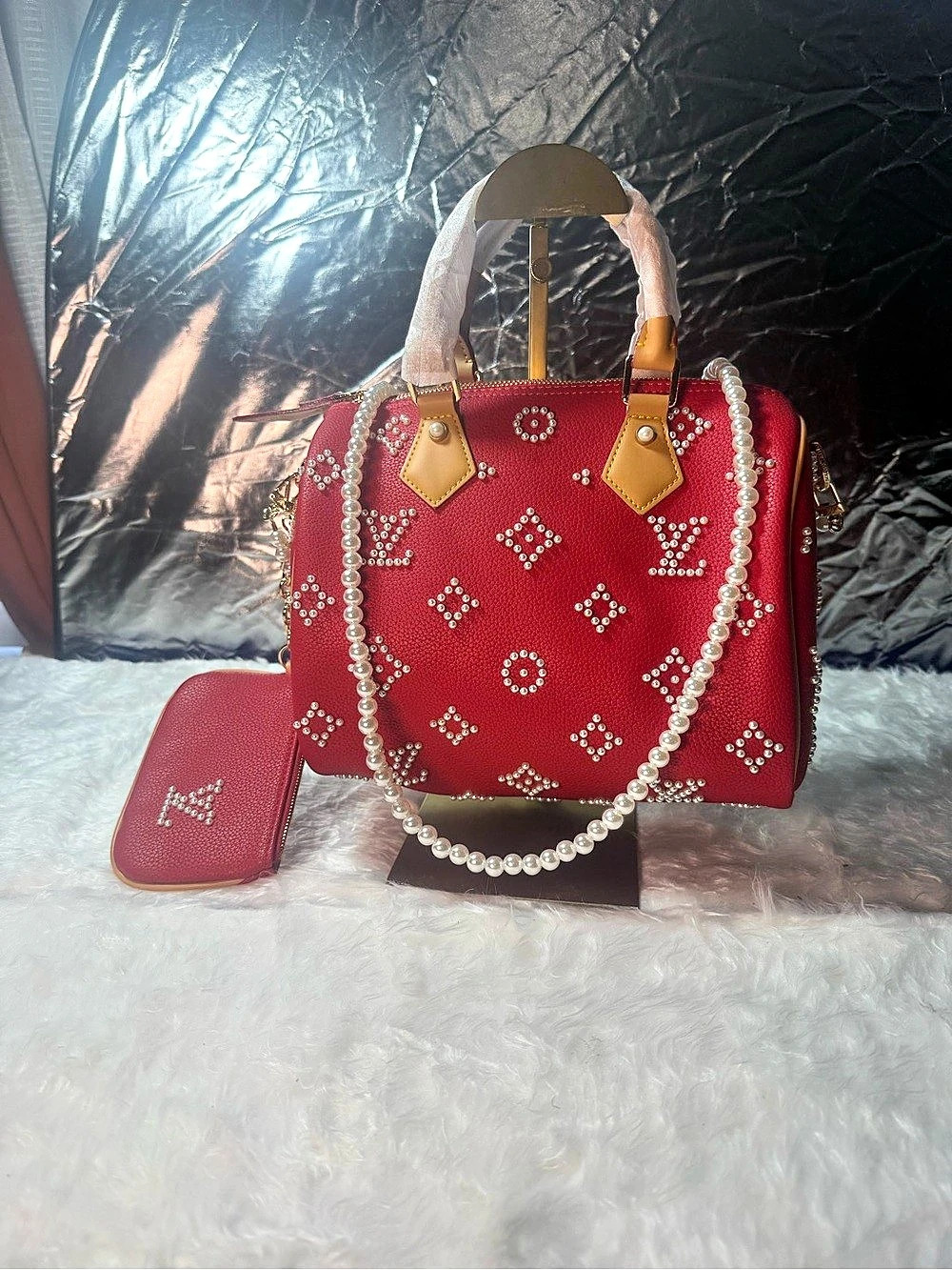 Red Embellished Handbag